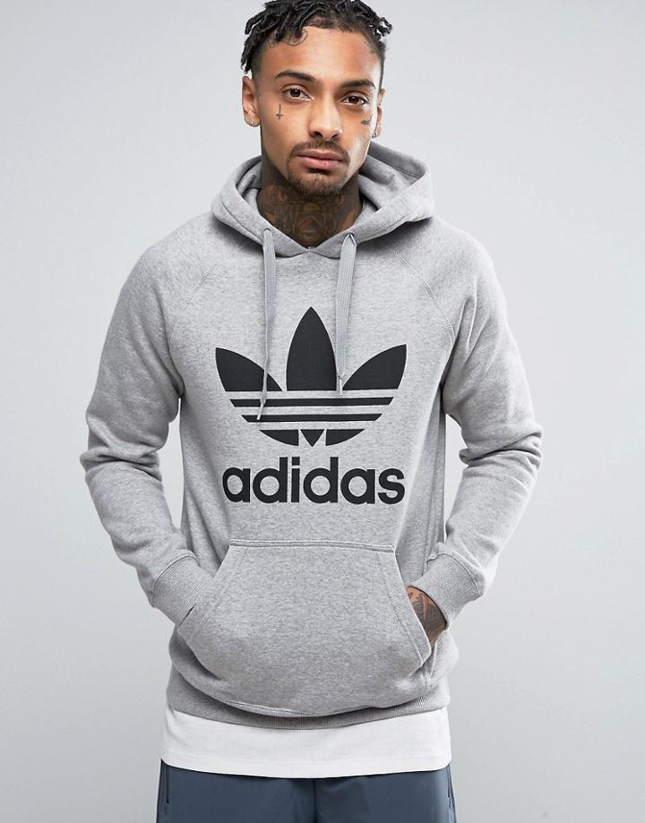 Adidas Originals Trefoil Logo Hoodie In Gray Bk5880 - Gray