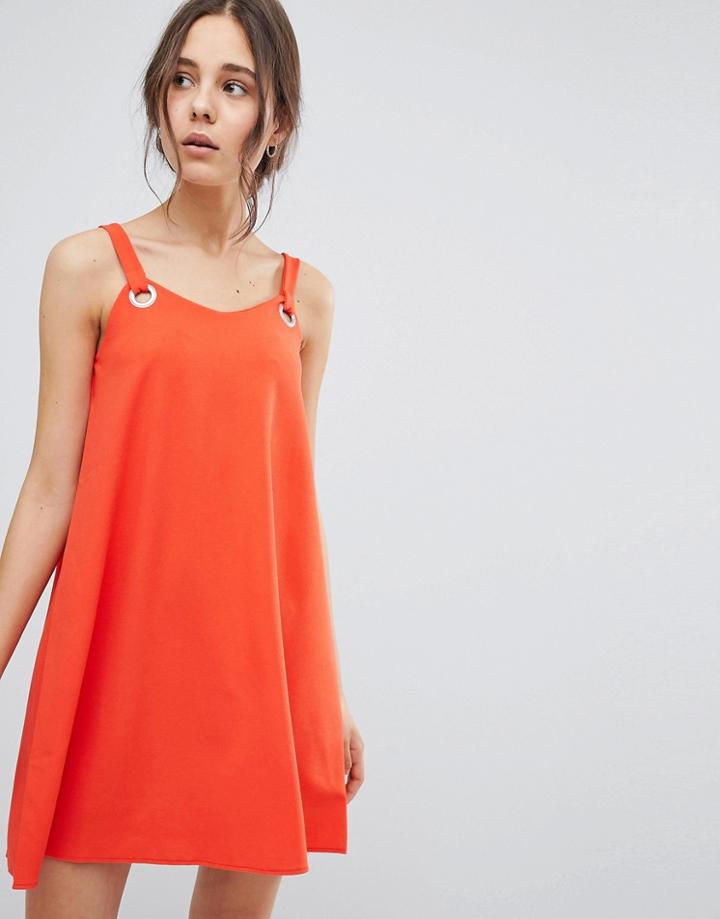 Brave Soul Roxy Swing Dress With Eyelet Straps - Red