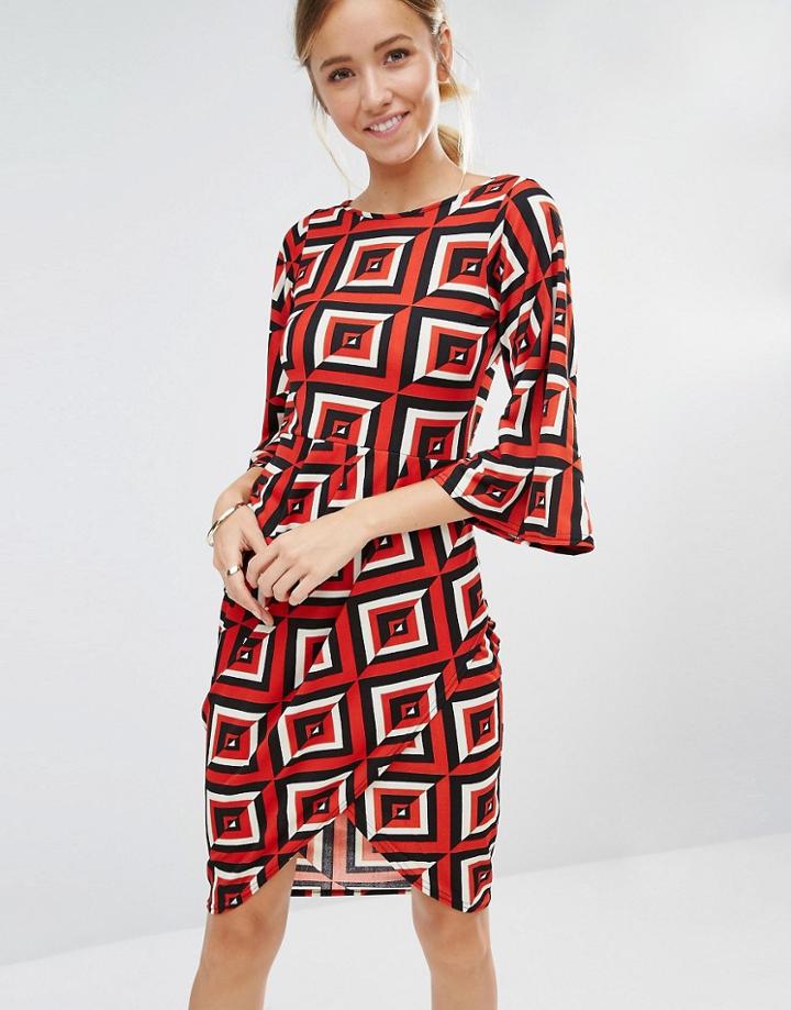 Closet Geometric Print Drape Wrap Dress - Red