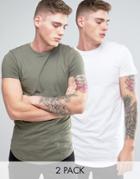 Jack & Jones Originals Longline Curved Hem T-shirt 2 Pack - Multi