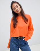 Asos Design Crop Boxy T-shirt With Long Sleeves In Orange - Orange