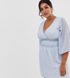 Fashion Union Plus Plunge Front Dress In Gingham-blue