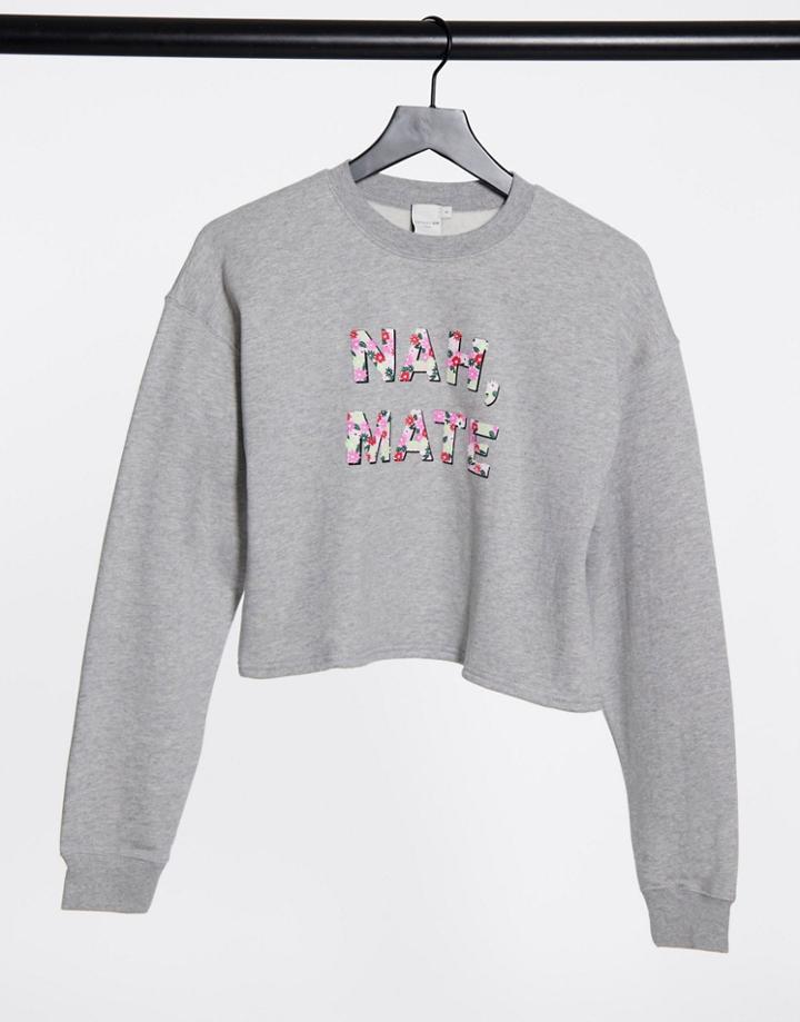 Skinnydip Floral Print Cropped Sweater In Gray-grey