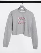 Skinnydip Floral Print Cropped Sweater In Gray-grey