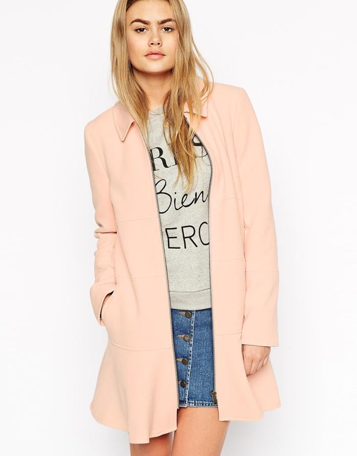 Asos Coat With Dropped Pephem - Pink