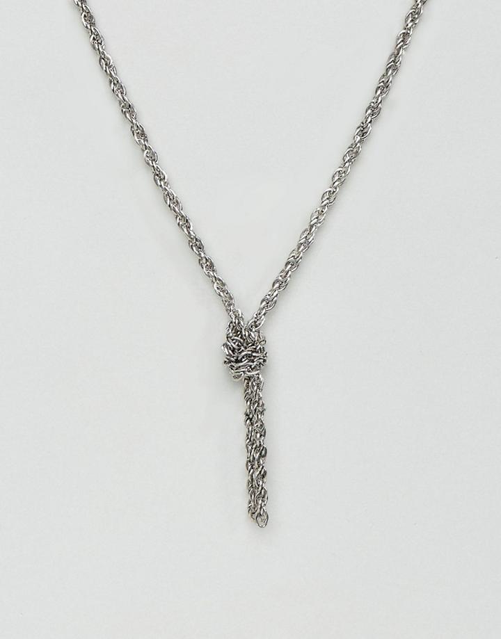 Asos Chain Interest Necklace In Burnished Silver With Knot - Silver