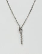 Asos Chain Interest Necklace In Burnished Silver With Knot - Silver