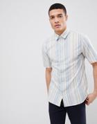 Selected Homme Short Sleeve Shirt With Vertical Stripe - Blue