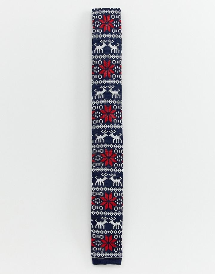 Devils Advocate Christmas Snowflake Knitted Tie - Navy