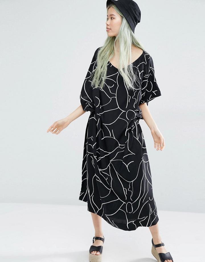 Weekday Kimono Dress With Print Detail - Multi