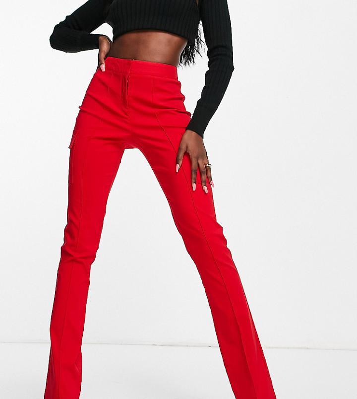 Asyou Pocket Detail Bengaline Puddle Pants In Red