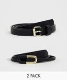 Asos Design 2 Pack Skinny Waist Belt And Jeans Belt-black