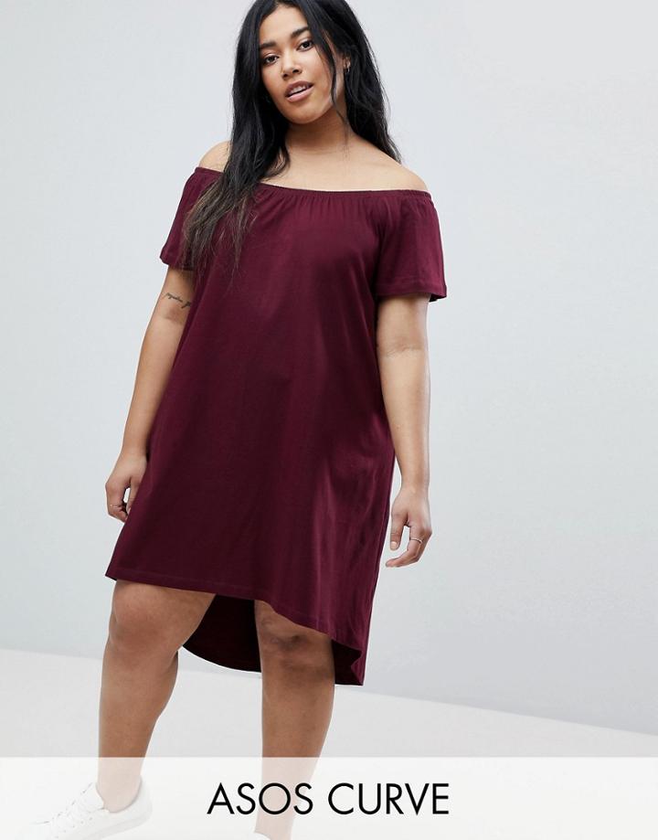 Asos Curve Off Shoulder Sundress With High Low Hem - Red
