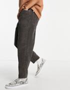 Asos Design Corduroy Relaxed Tapered Jeans In Charcoal-grey