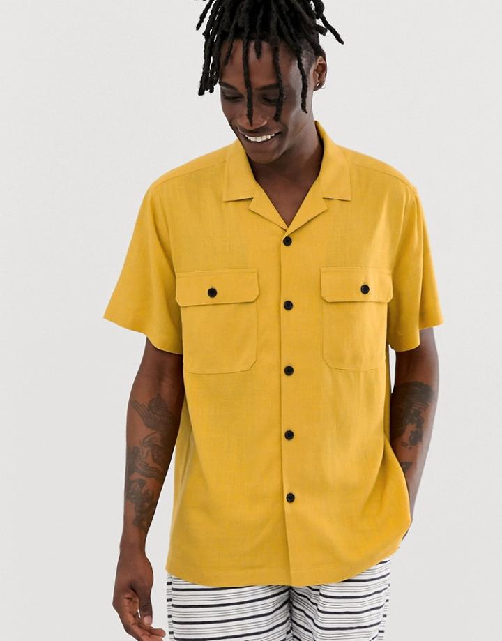 Asos Design Oversized Linen Shirt With Double Pockets In Mustard - Yellow