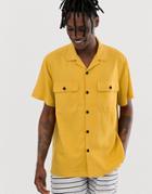 Asos Design Oversized Linen Shirt With Double Pockets In Mustard - Yellow