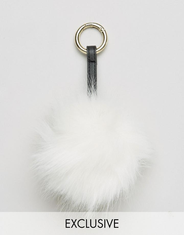 My Accessories Faux Fur Pom Bag Charm In Cream - Cream