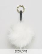 My Accessories Faux Fur Pom Bag Charm In Cream - Cream