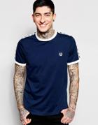 Fred Perry T-shirt With Taped Sleeves - Carbon Blue