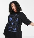 Asos Design Curve Oversized T-shirt With Space Orbit Front Print-black