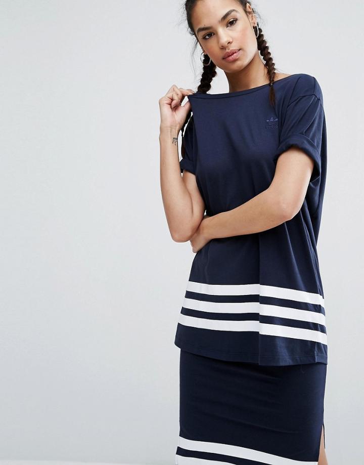 Adidas Originals Tokyo T-shirt With Three Stripe Hem - Blue