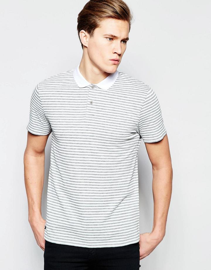 Threadbare Stripe Polo Shirt - Gray
