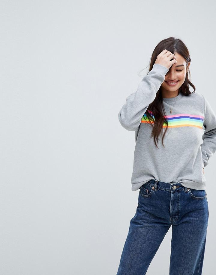 Asos Sweat With Rainbow Stripe Detail - Gray