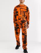 Jaded London Sweatpants In Orange Graffiti Print