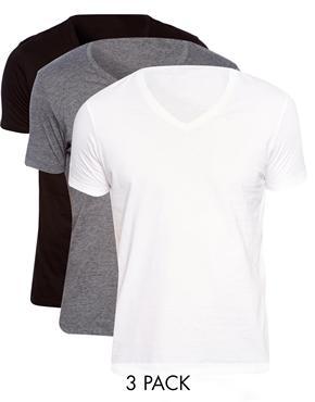 Asos T-shirt With V-neck 3 Pack Save 17% - White/black/navymarl