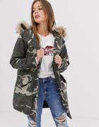 New Look Cotton Parka Jacket In Camo