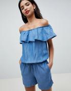 Esprit Bardot Denim Romper - Blue