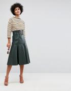 Asos Leather Look Midi Skirt With Belt - Green