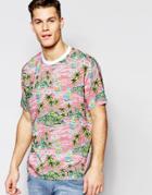Asos Woven T-shirt With Hawaiian Print In Viscose - Pink
