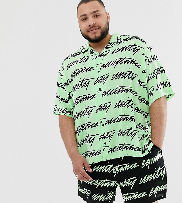 Asos Design X Glaad & Plus Shirt Two-piece In Unity Print - Green