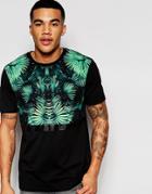 Asos Relaxed Skater T-shirt With Floral Yoke Print And Plastisol Stripe - Black