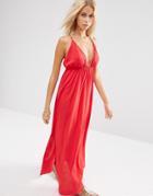 Asos Lattice V Neck Maxi Beach Dress - Red