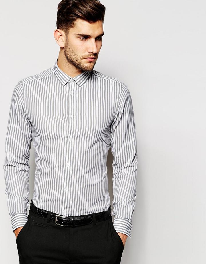 Asos Smart Shirt With Bold Stripe In Regular Fit - Gray