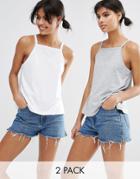 Asos Tank In Swing Shape With Square Neck 2 Pack Save 10% - White And Gray