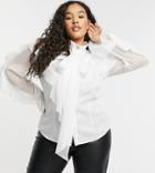 Forever U Curve Exaggerated Ruffle Blouse With Oversized Sleeves In Ivory-white