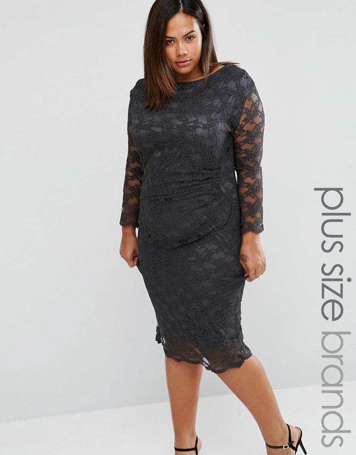 Elvi Plus Lace Dress - Gray