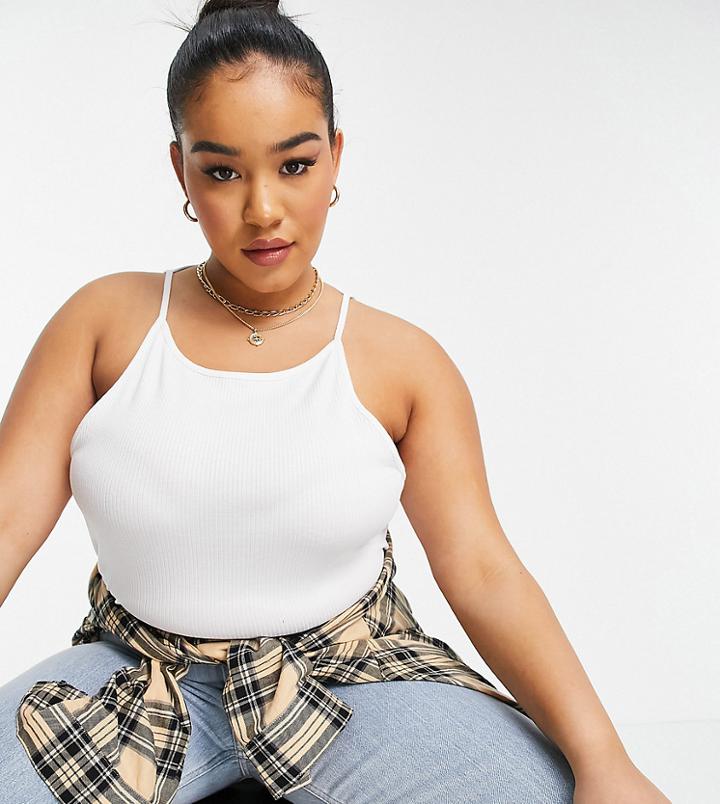 Asos Design Curve Cutaway Tank With High Neck In White