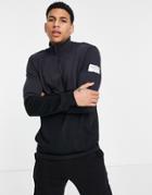 Only & Sons Organic Cotton Quarter Zip Sweat In Contrast Navy