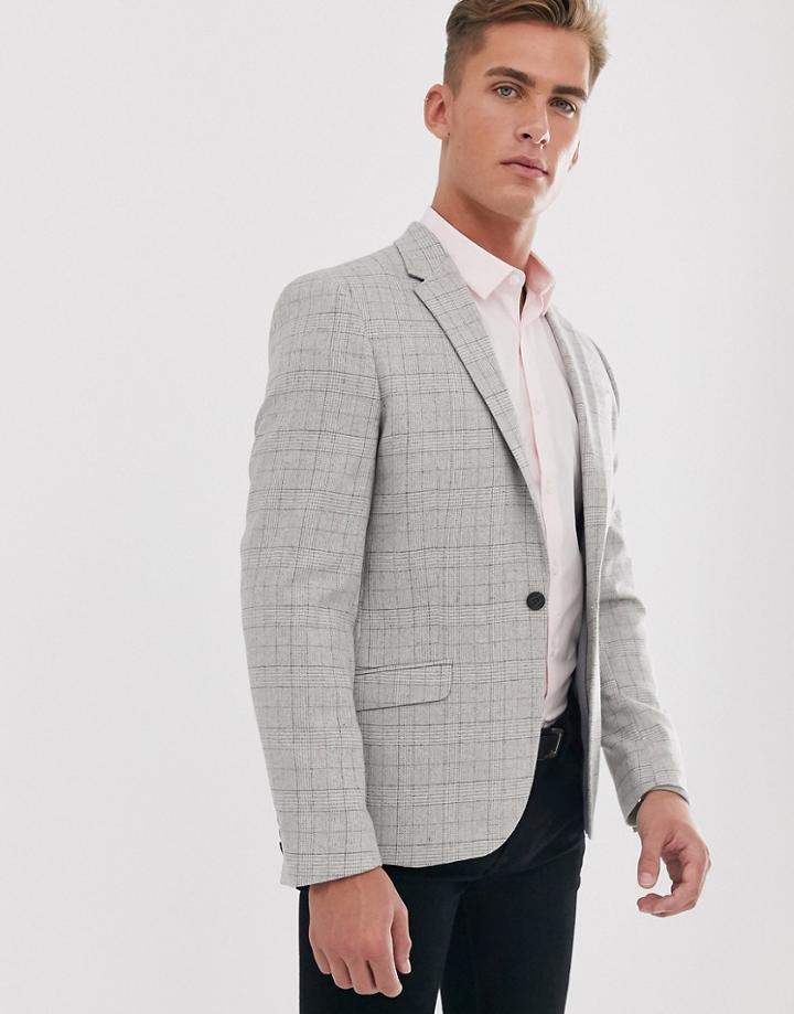 River Island Blazer In Gray Check