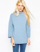 Asos Sweater In Ripple Stitch With Turtleneck - Blue