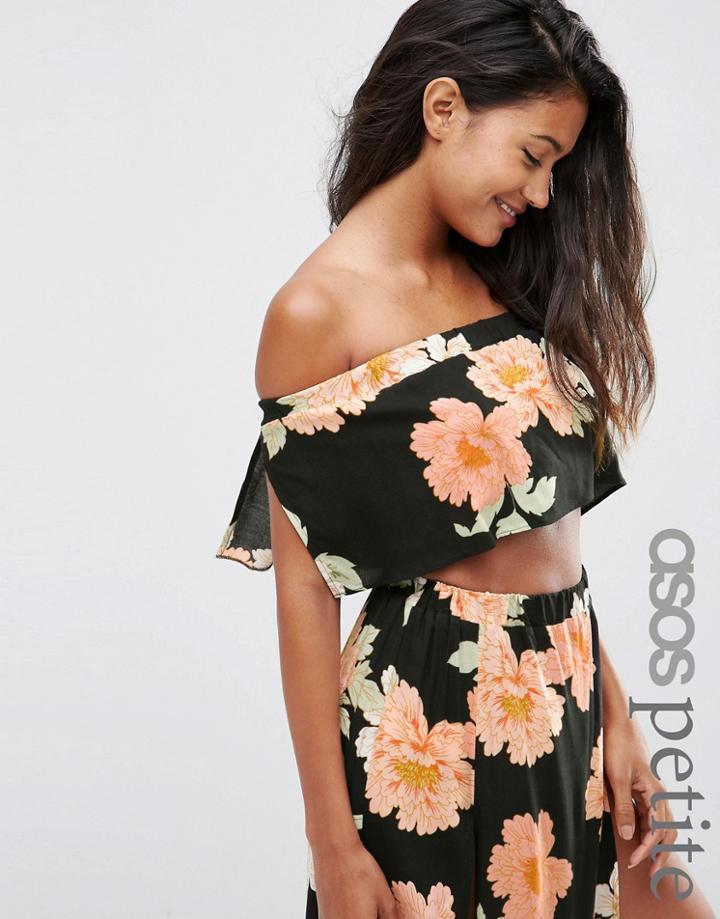 Asos Petite Large Bloom Frill Bandeau Beach Top - Blossom Print