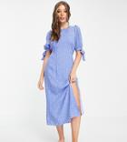 Nobody's Child High Neck Midi Tea Dress In Blue Daisy Dot-blues