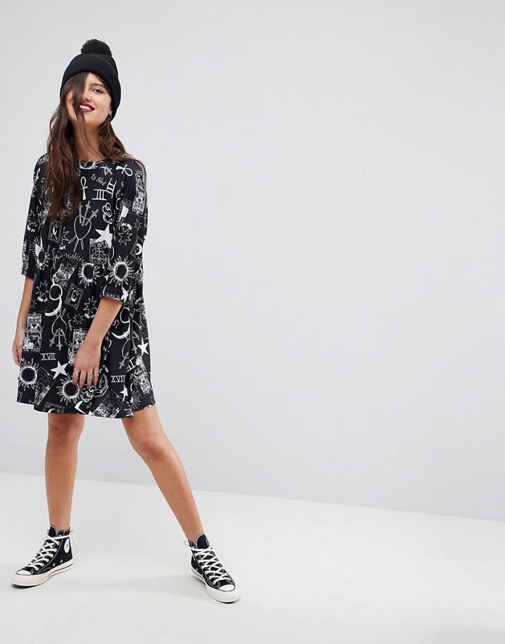 Asos Smock Dress In Tarot Print - Multi