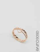 Asos Curve Double Row Heart Pinky Ring - Rose Gold