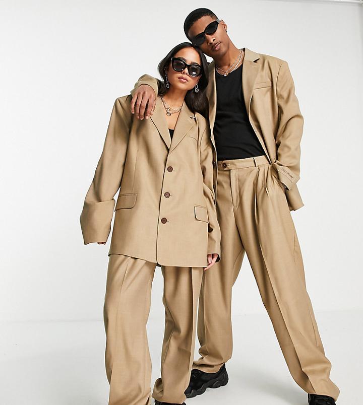 Collusion Unisex Oversized Dad Blazer In Camel - Part Of A Set-brown