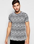 Asos T-shirt With Burnout Wash And Geo-tribal Print In Gray